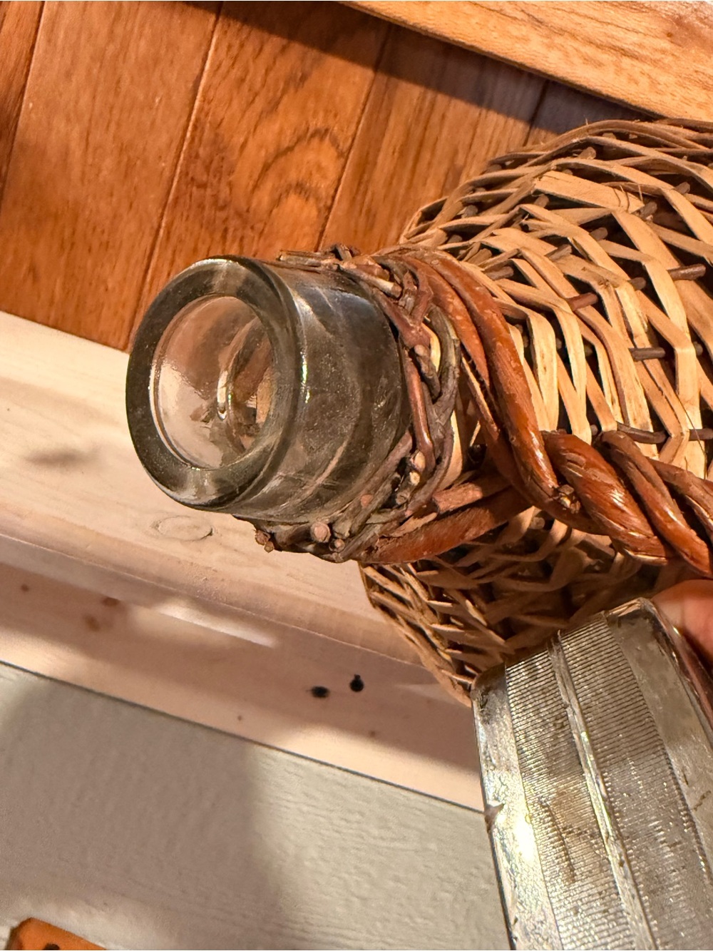 Woven Rattan Demijohn Bottle with Handle - Natural Brown 14” x 7” - Picture 3 of 6